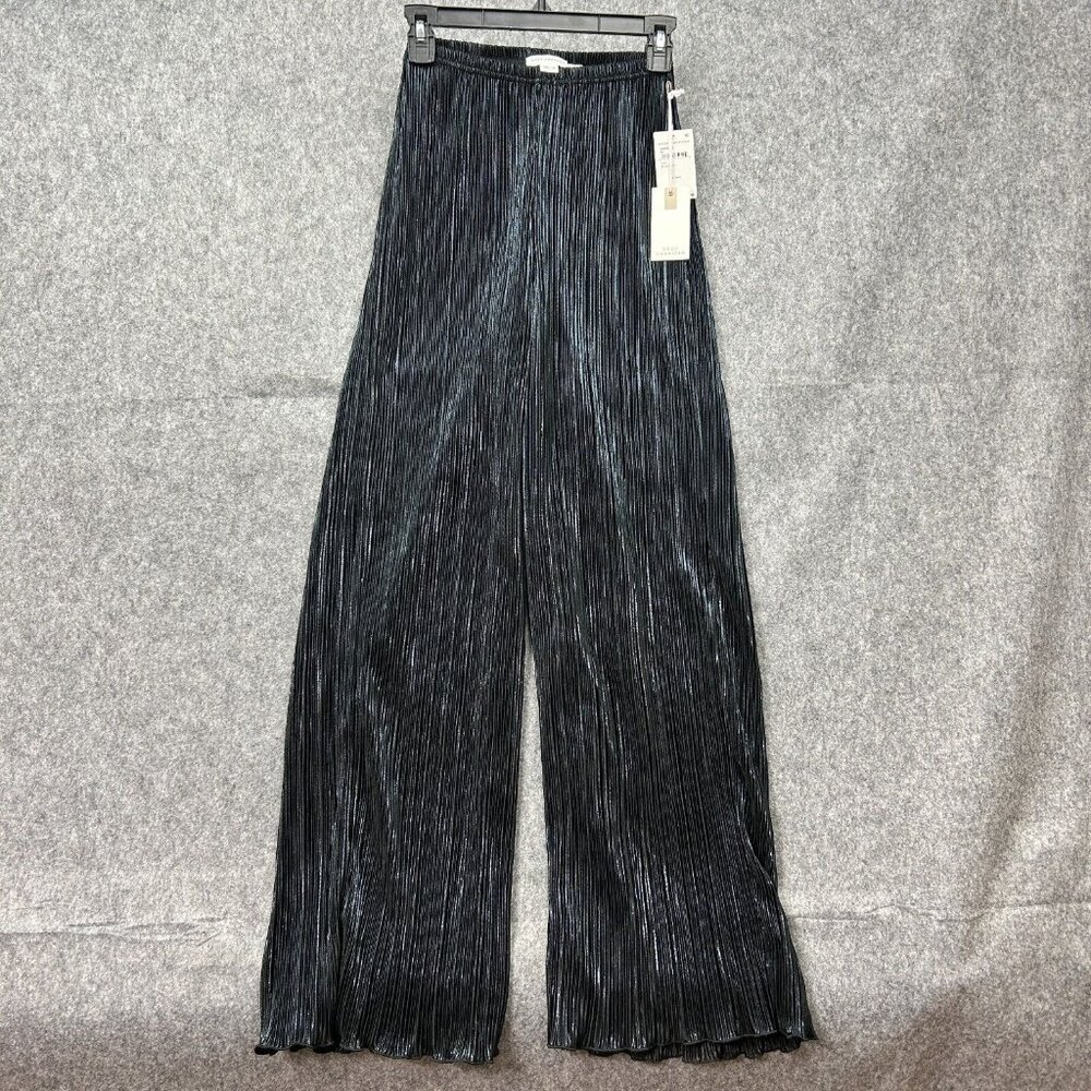 Good American Black Metallic Pleated Wide Leg Jumpsuit Pant
